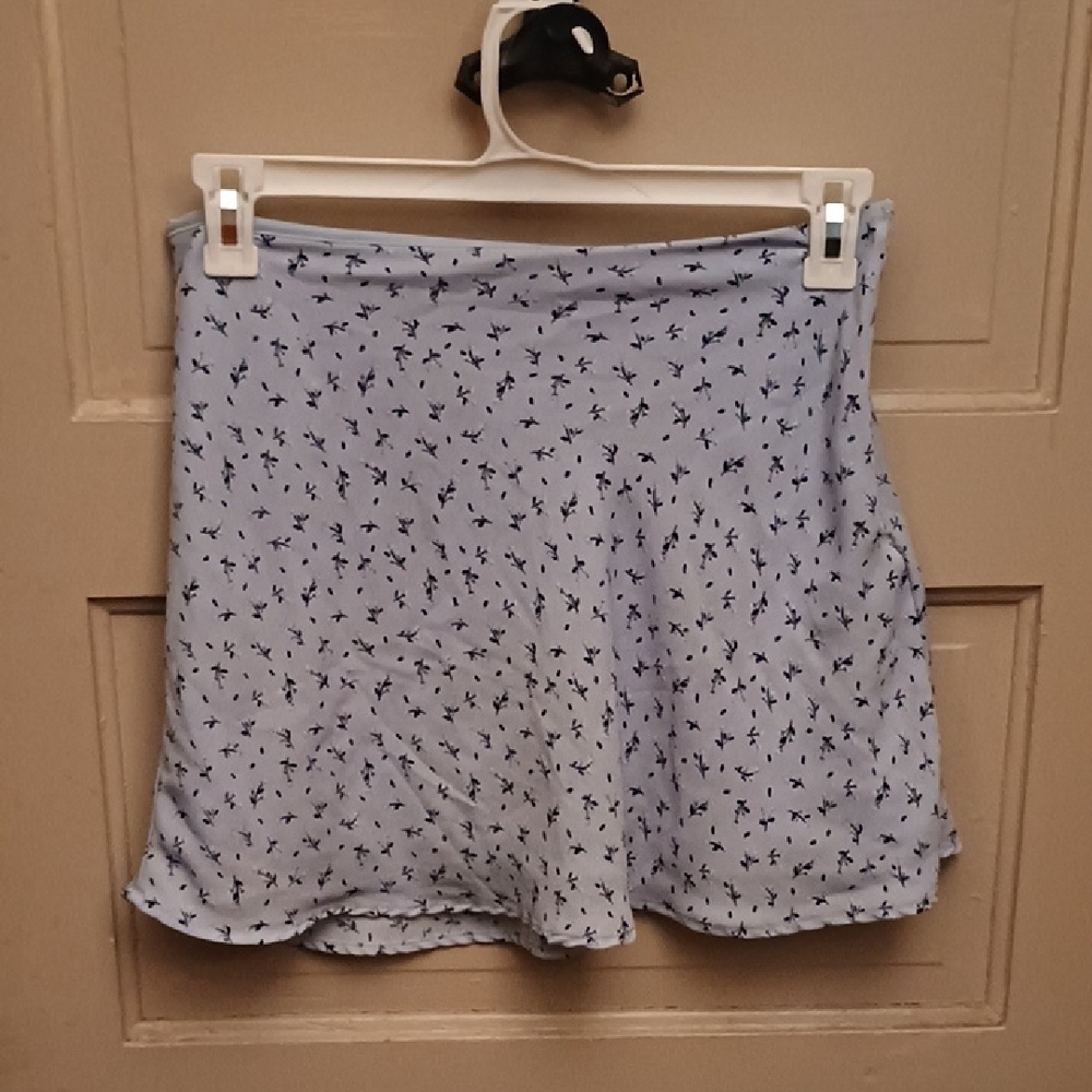 Light blue mini skater lined skirt for casual wear
